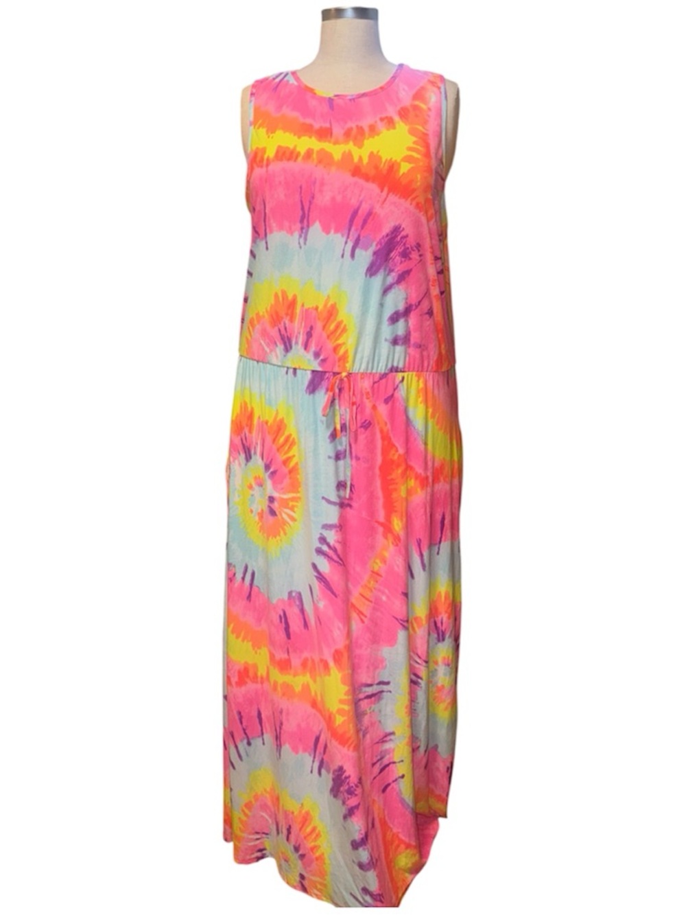 Sleeveless Tie-Dye Maxi Dress in Pink & Yellow - Brand Unspecified